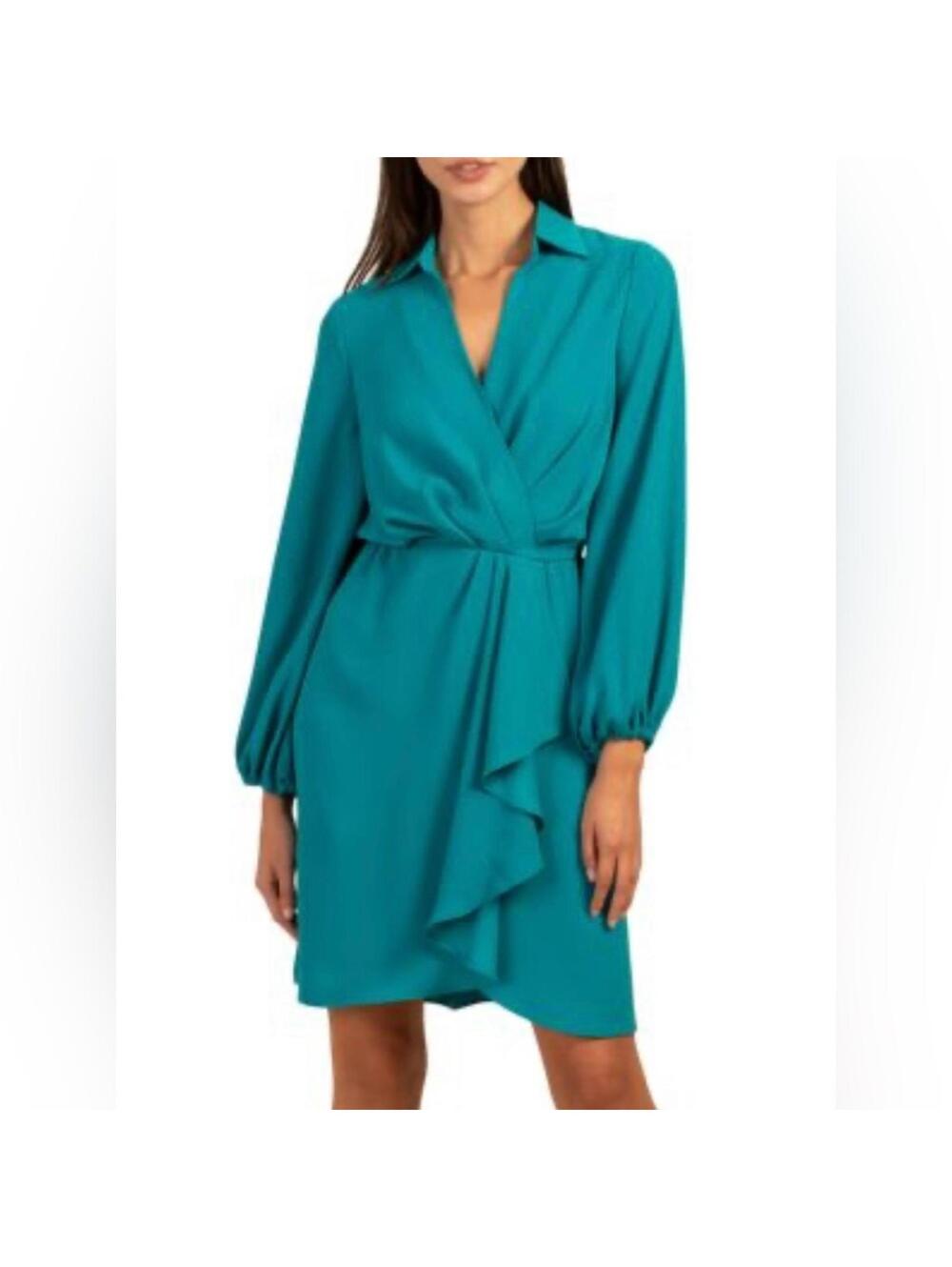 Trina Turk Revelry Blue Long Sleeve Ruffled Dress - Size 2